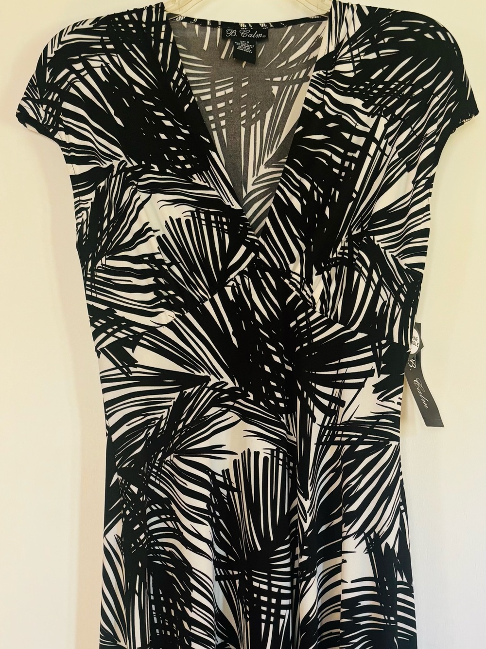 Black and White Palm-Print Midi Dress
